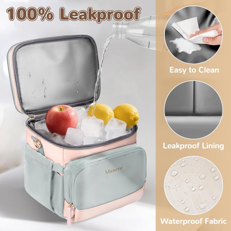 Mancro Expandable Breastmilk Cooler Bag Fits 6 Bottles Up to 9 Oz, Double Layer Breast Milk Travel Bag with Ice Pack, Wearable Breast Pump Bag with Stroller Straps for Nursing Moms, Pink and Grey - Image 4